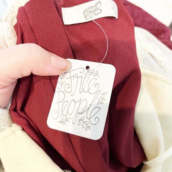 Free People V for Victoria Embroidered Lace Sleeve Mini Dress Ivory / Maroon 2 - Picture 3 of 15
